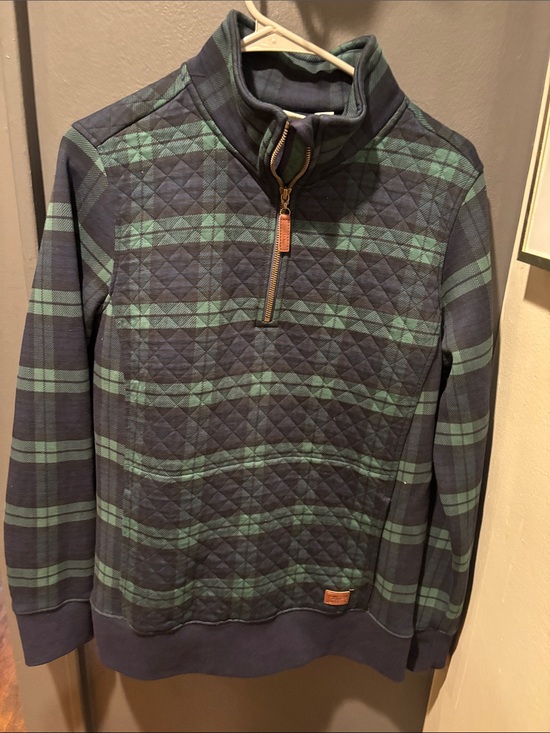 L.L. Bean Tops - L.L. Bean Navy and Green Quilted Plaid Half-Zip Sweatshirt